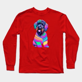 Black Russian Terrier Dog Trippy Rainbow Art Long Sleeve T-Shirt